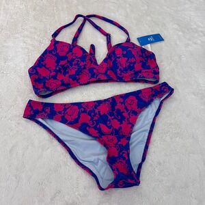 Cupshe Womens Floral Bikini Set Pink Blue Two Piece Swimsuit Size Large NWT